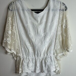 New Look White Lace Blouse with Sheer Sleeves